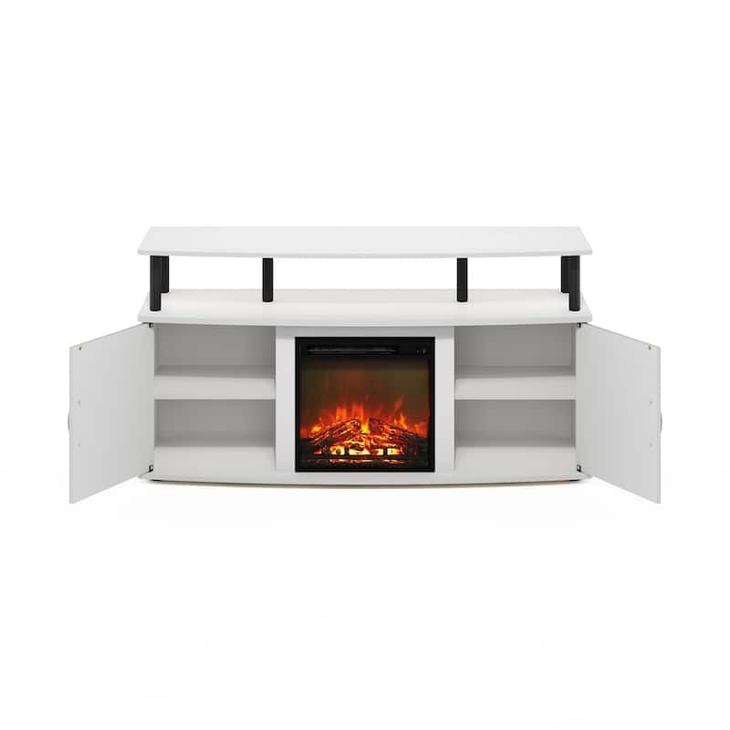 Furinno Jensen Living Room Fireplace Entertainment Center with Doors Storage Cabinet for TV up to 55 Inch