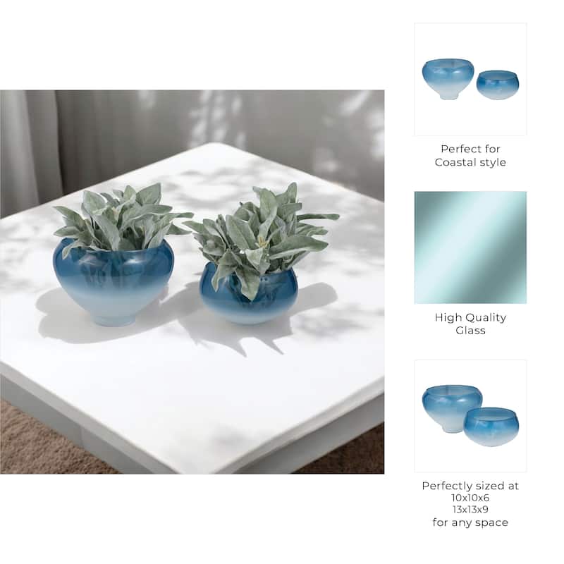 Sagebrook Home Bowls Glass Handblown Coastal Style 13" Blue - 13" x 13" x 9"