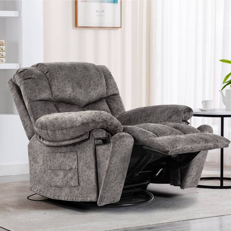 Swivel Rocker Velvet Recliner for Adults, Nursery Glider Recliner w/Massage and Heating & USB Charge Port Bonded Leather Sofa