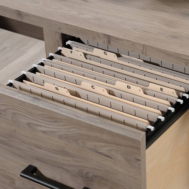 Engineered Wood Transitional L-Shaped Desk with File Drawer And Lower Shelf, Brown