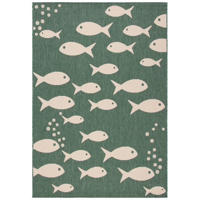 SAFAVIEH Courtyard Illa Indoor/ Outdoor Waterproof Patio Backyard Rug - 2' x 3'7" - Dark Green/Ivory