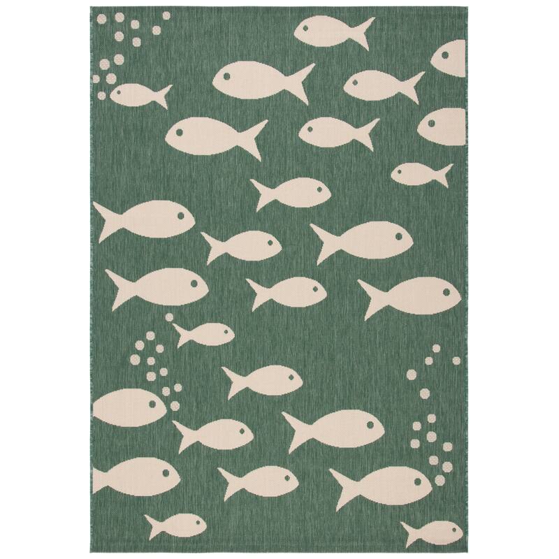 SAFAVIEH Courtyard Ragne Indoor/ Outdoor Waterproof Patio Backyard Rug - 2' x 3'7" - Dark Green/Ivory