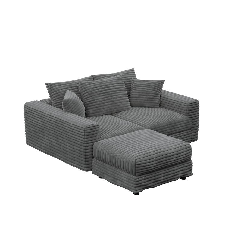 Modular Sectional Sofa with Ottomans, Oversized Corduroy Upholstered Cloud Sofa, Convertible Boneless Deep Seat Couch