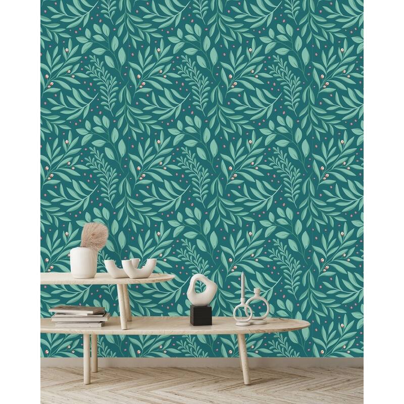 Light Green Wallpaper with Leaves PeelandStick and PrePasted Bed