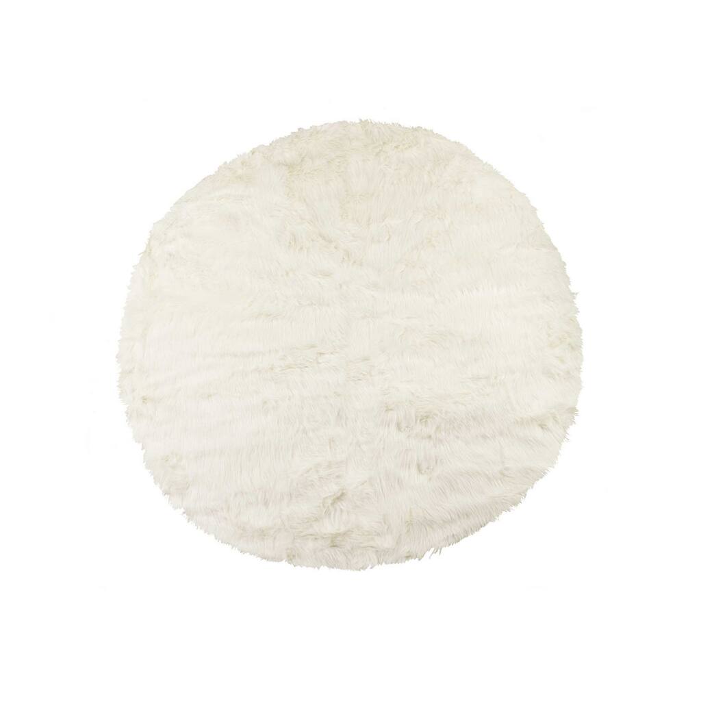 72" Off White Circular Faux Fur Area Rug - 6' x 7'