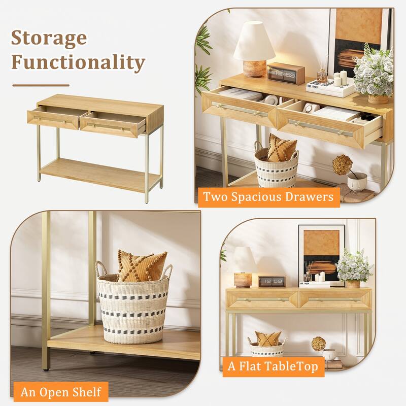 Entryway Console Table with Two Drawers,Natural