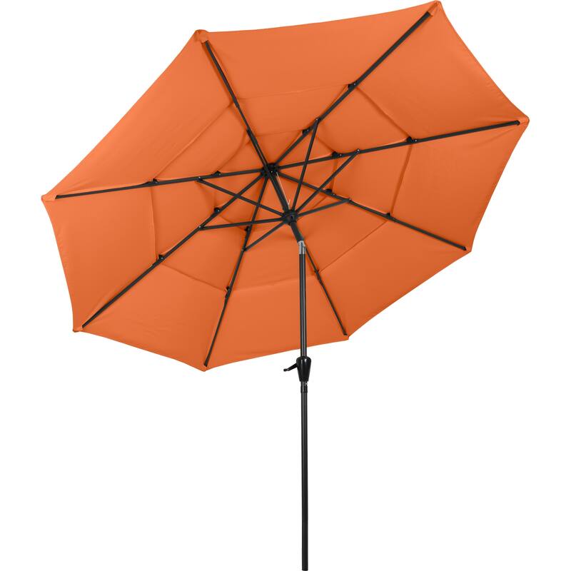 10 ft Patio Umbrella, 3-Tiered Sunshade with Push Button Tilt and Easy-Open Crank, Outdoor Umbrella for Deck, Yard