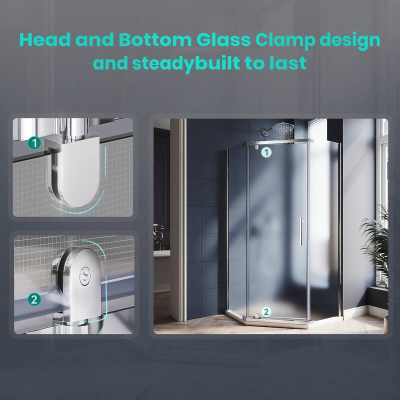 Elegant Neo-angle Frameless Sliding Shower Enclosure 36.5" W x 36.5" D x 72" H with 1/4" Frosted Glass Shower Door