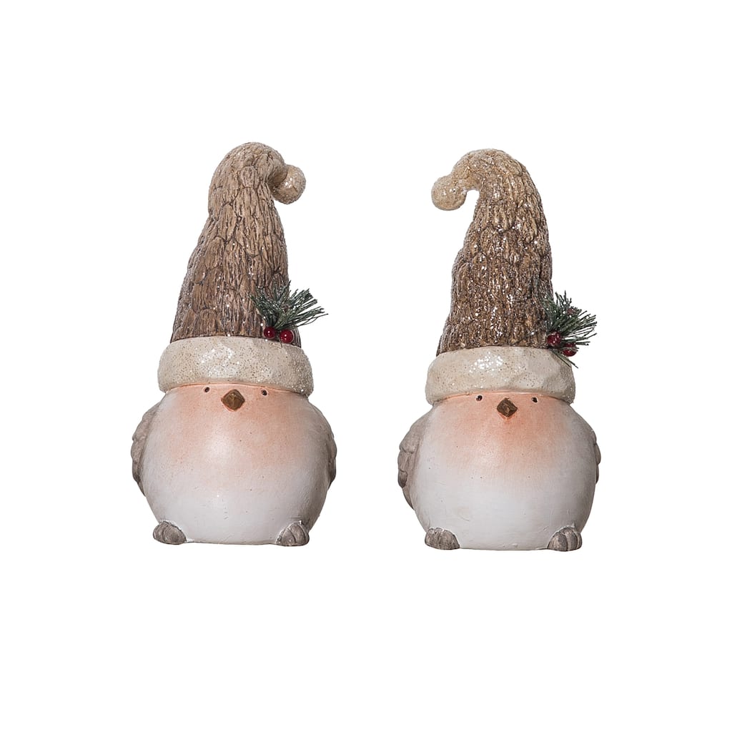 Transpac Resin Bird Figurine w/Woodland Hat Set of 2 Christmas Home Decorations
