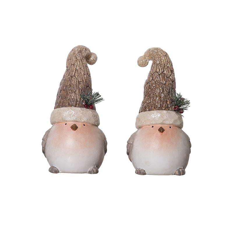 Transpac Resin Bird Figurine w/Woodland Hat Set of 2 Christmas Home Decorations