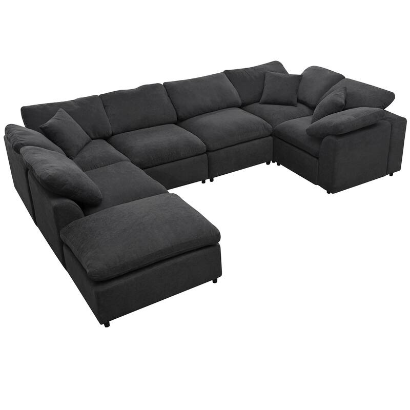 L-Shaped Modular Corner Sectional Sofa with Ottoman