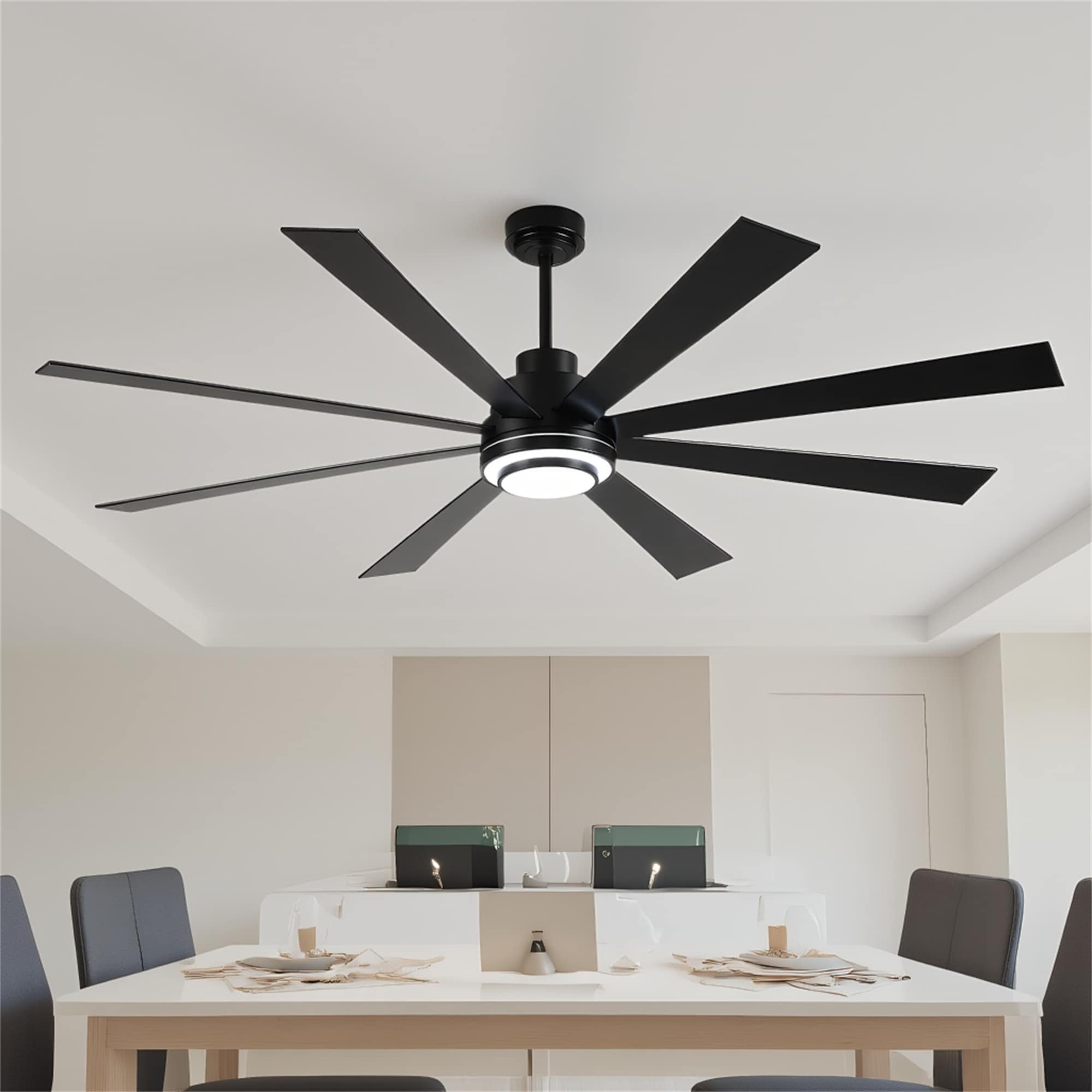 72" 8 PCS Plywood Reversible Blades Ceiling Fan w/3 Color Dimmable LED