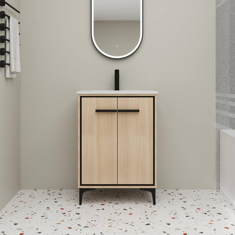 Beingnext 24"/30" Bathroom Vanity with Sink, Freestanding Bathroom Vanity with Soft Close Door and Adjustable Shelf - 24"W - Beige