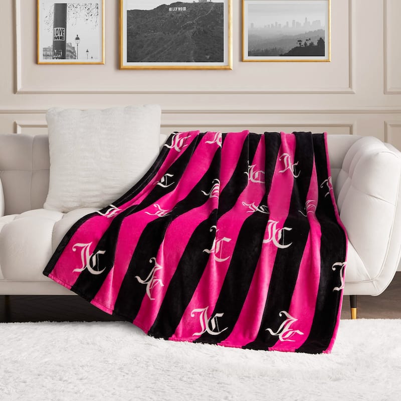 Juicy Couture Cabana 50" x 70" Plush Throws - Hot Pink - 90" x 90" Queen