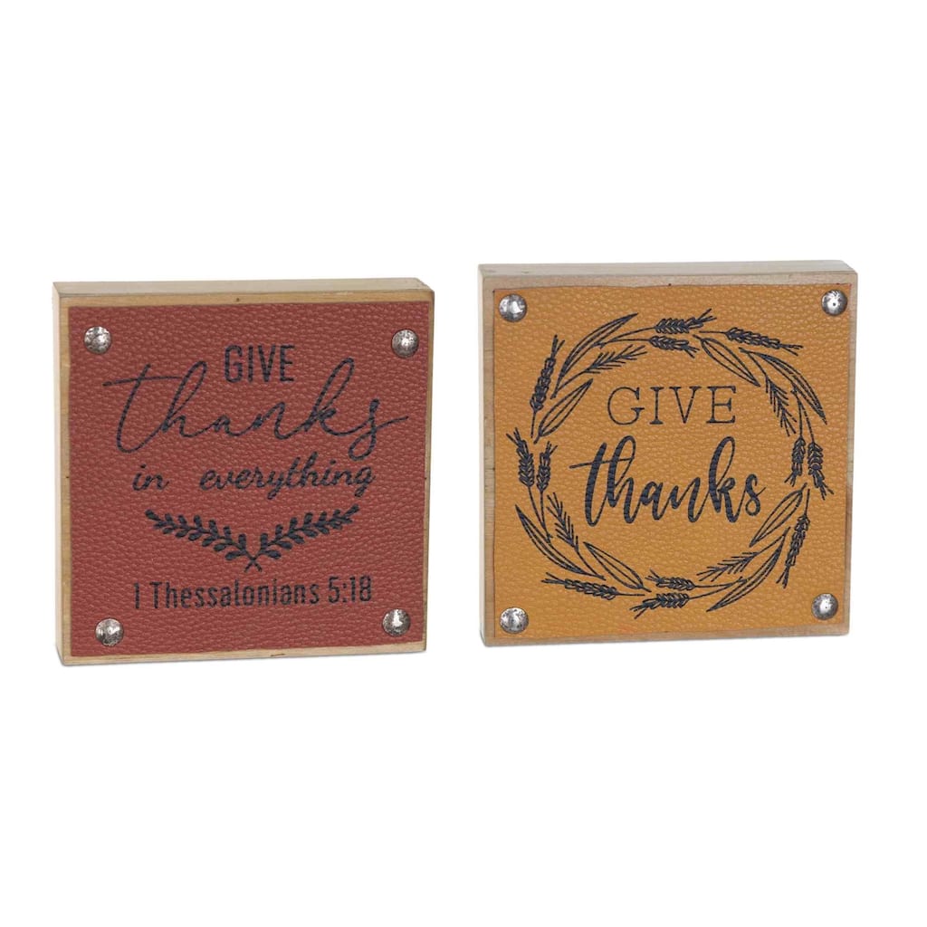 Set of 6 "Give Thanks" Fall Harvest Square Wall Signs 5"
