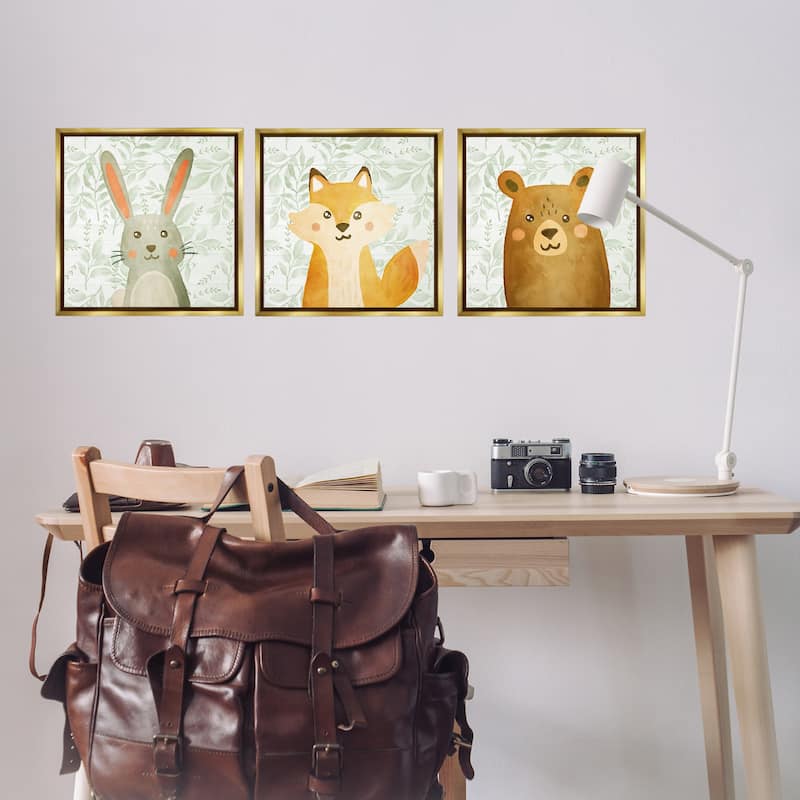 Stupell Joyful Woodland Animals Framed Floater Canvas Wall Art Design By Kim Allen (Set of 3)