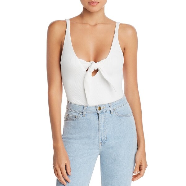 Tiger Mist Womens Hazel Bodysuit Tie-Front Textured-Stripe
