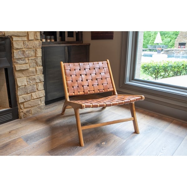 Roy Teak Wood Leather Strap Chair Overstock 28387273 Free shipping on selected items. roy teak wood leather strap chair
