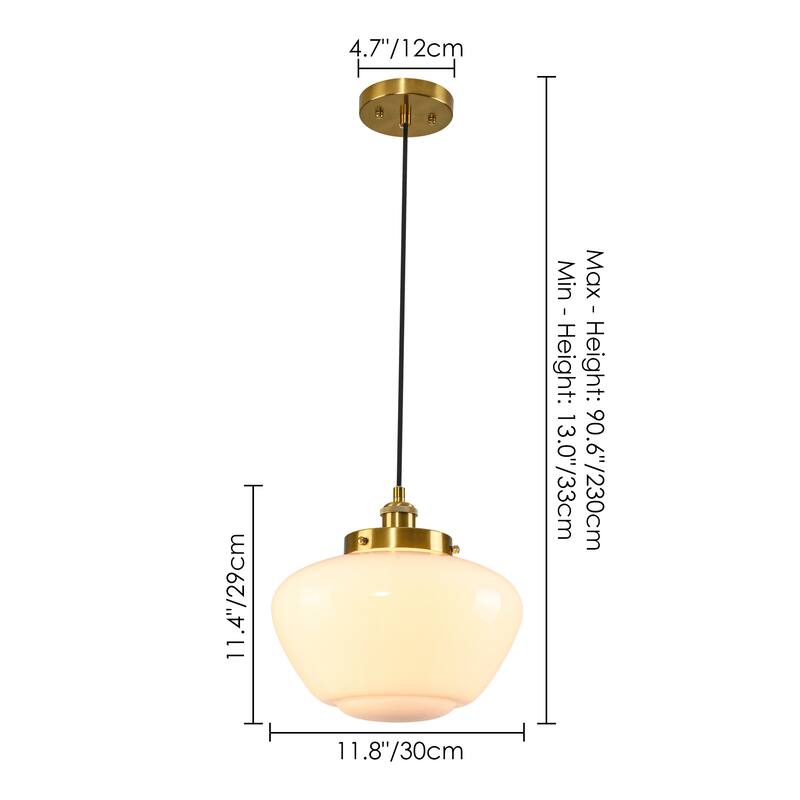1-Light Mid-Century Modern Brass/Black Frosted Glass Globe Dome Pendant Light