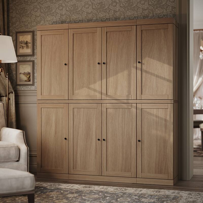 Palace Imports Premium 100% Solid European Oak Hardwood Modular Dining Room Cabinet with Shaker Doors - 64" Wide, 71.5" Tall - Natural-Oak