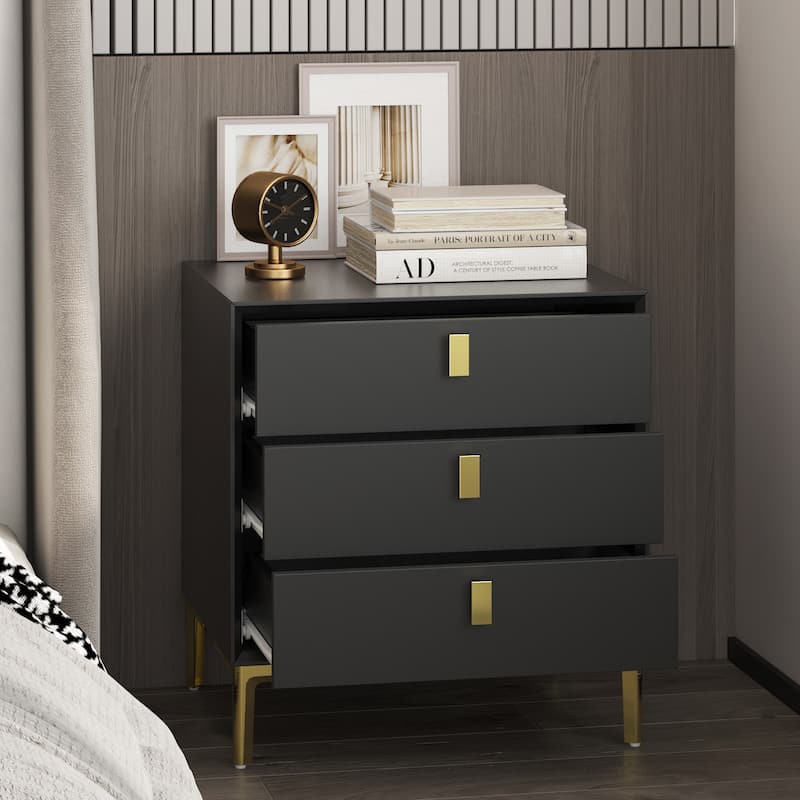 Kerrogee Black/White Bevelled Three-Drawer Bedside Table