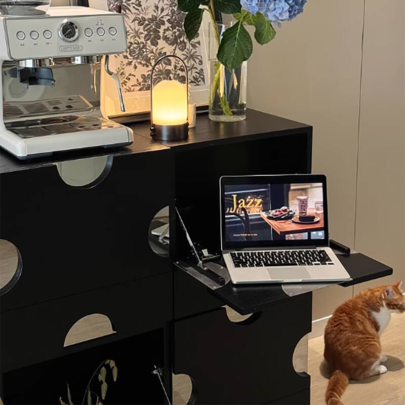 Modern Black freely combinable TV cabinet with storage, Solid Wood, Night Stands & Cabinets, 1-4 Pieces for Optional