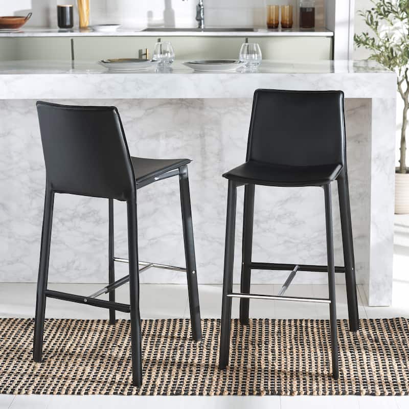 SAFAVIEH Marylou Faux Leather 29-inch Bar Stool (Set of 2) - 18.7" W x 19.7" L x 39.4" H - 19Wx20Dx39H