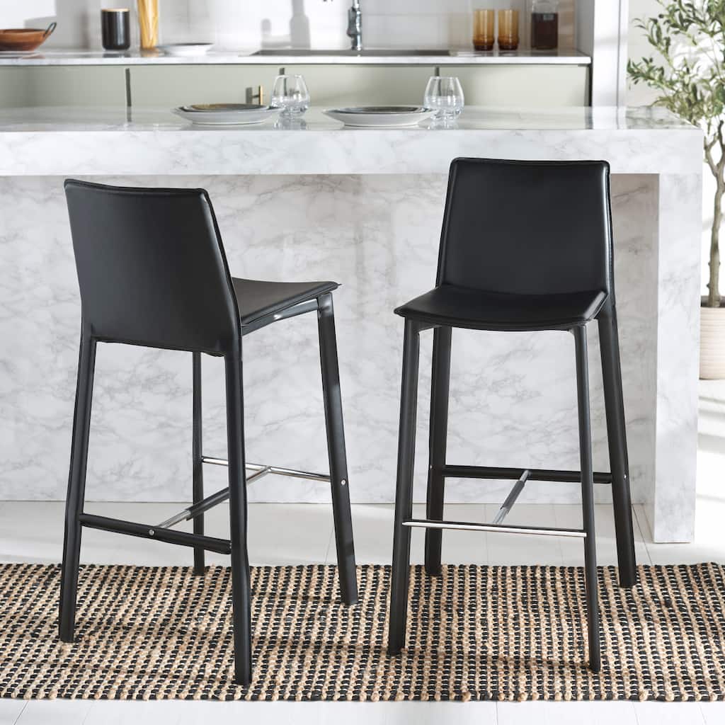 SAFAVIEH Marylou Faux Leather 29-inch Bar Stool (Set of 2) - 18.7" W x 19.7" L x 39.4" H - 19Wx20Dx39H