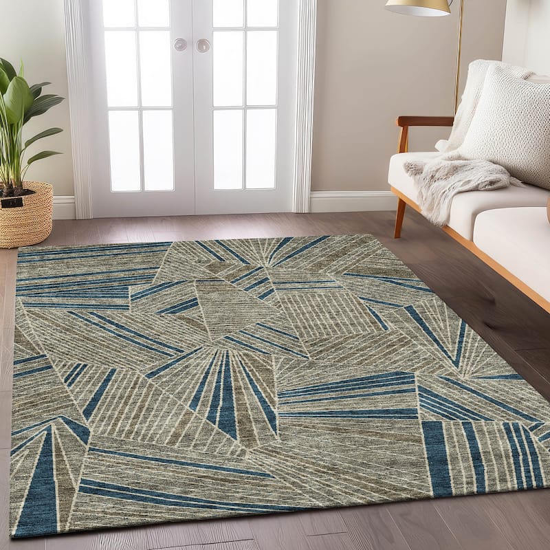 Machine Washable Indoor/ Outdoor Chantille Modern Mosaic Rug