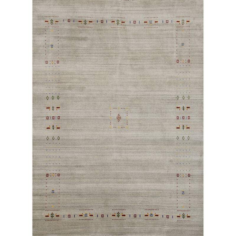 Hand Knotted Oriental 100% Wool Carpet Tribal Animal Pictorial Greys & Charcoal Gabbeh Area Rug - 9' 10'' X 8' 1''