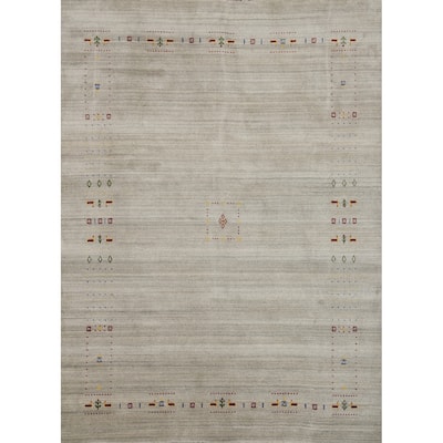Hand Knotted Oriental 100% Wool Carpet Tribal Animal Pictorial Greys & Charcoal Gabbeh Area Rug - 9' 10'' X 8' 1''
