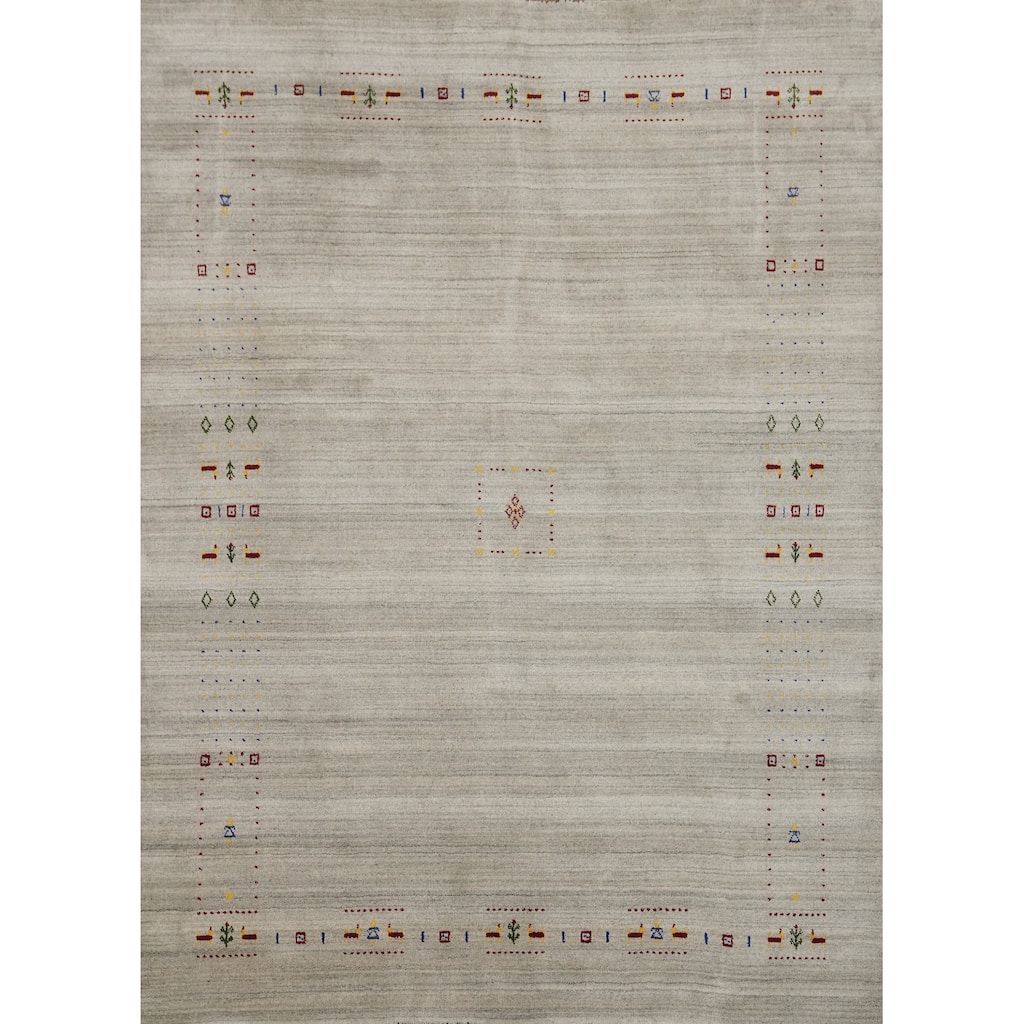 Hand Knotted Oriental 100% Wool Carpet Tribal Animal Pictorial Greys & Charcoal Gabbeh Area Rug - 9' 10'' X 8' 1''
