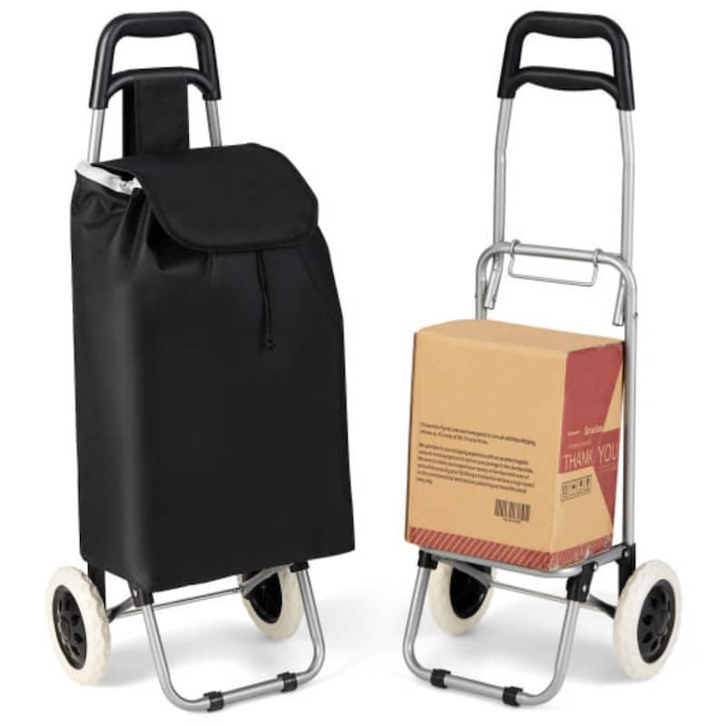 Foldable Shopping Cart with Anti-Skid Handle Waterproof Oxford Fabric and Heavy-Duty Steel Frame - 21" x 13" x 7" - Black