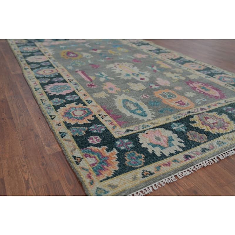Oushak Style Area Rug Hand-Knotted Wool Carpet - 5'0" x 8'1" - 5'0" x 8'1" - Grey