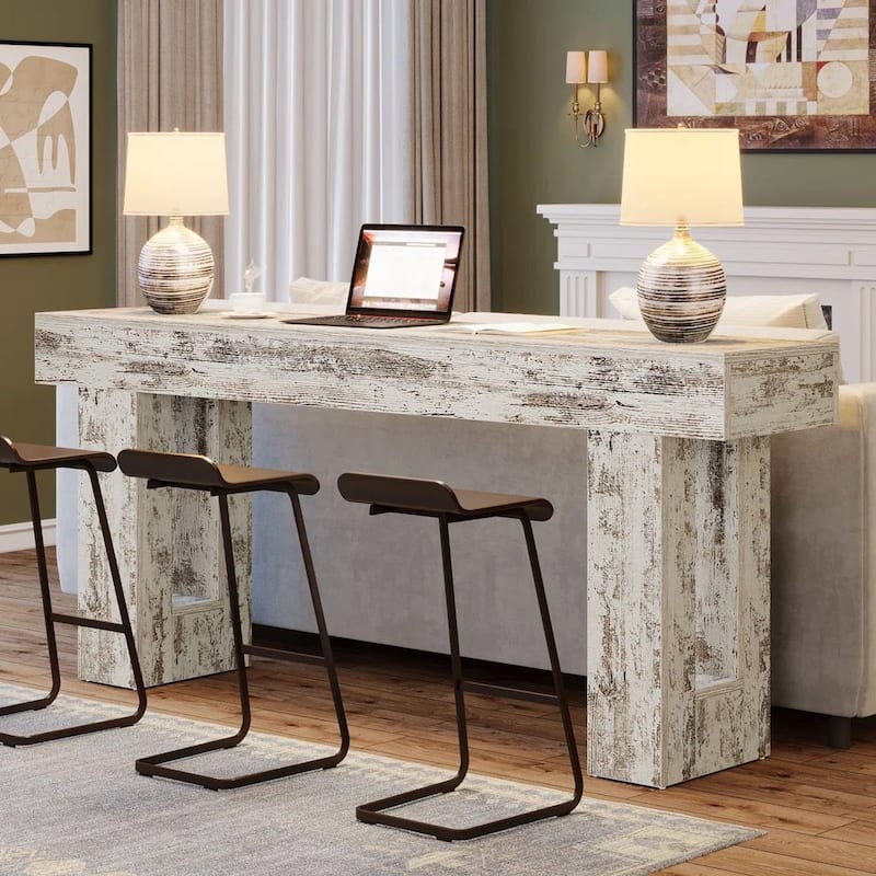 63 Inch Modern Rustic Entryway Console Table with Wood Finish and Legs for Hallway or Living Room - 63”L x 3.77”W x 33.46”H