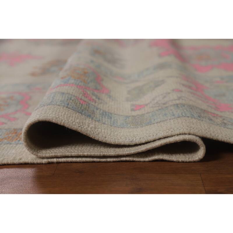 Hand Knotted Oriental 100% Wool Carpet Transitional All-Over Beige & Ivories Oushak Area Rug - 9' 10'' X 8' 1''
