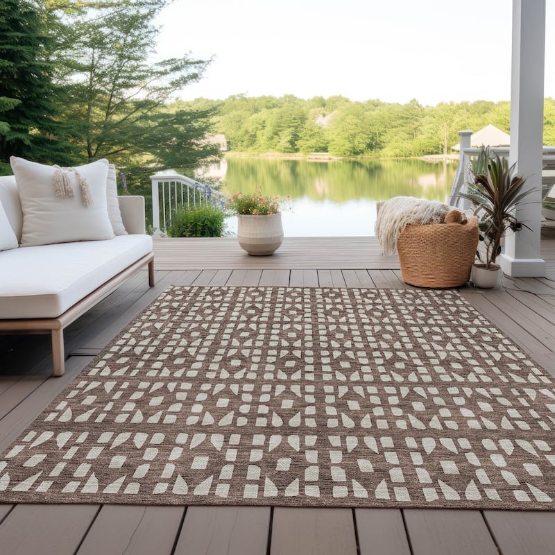 Machine Washable Indoor/ Outdoor Contemporary Imprints Chantille Rug