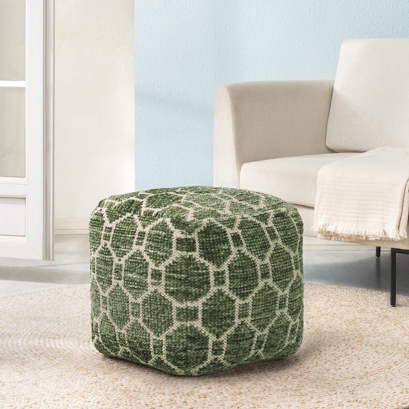 Jani 20-inch Ottoman Pouf - Handcrafted Handmade Ottoman for Seating, Footrest, Home Decor for Living Room, Bedroom - Green