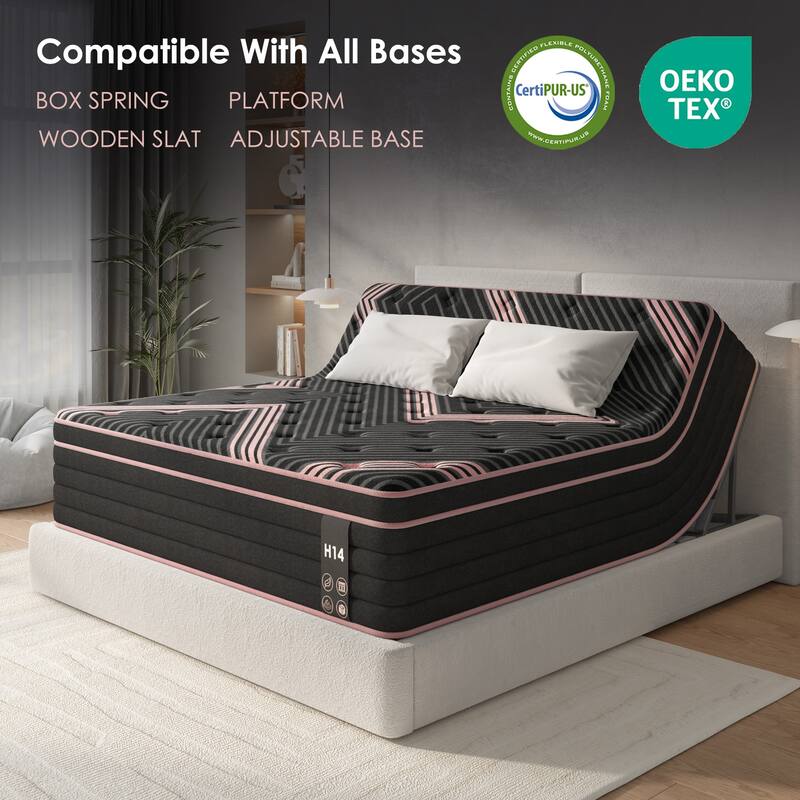 Queen Size Mattress, 12 Inch Hybrid Mattress, Individually Pocketed Innerspring, Medium Firm