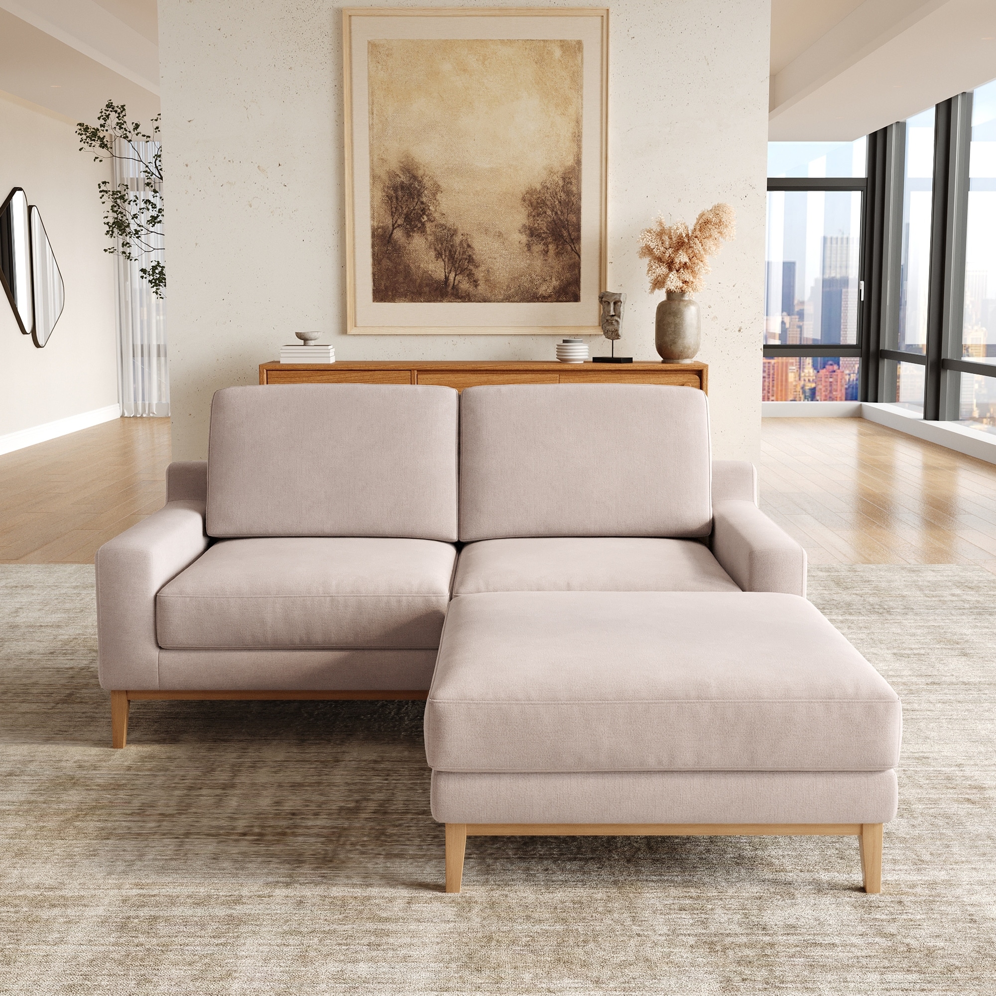 Modern Loveseat Sofa, With Ottoman Sturdy Frame, for Living Room, Bedroom, Office, and Small Space