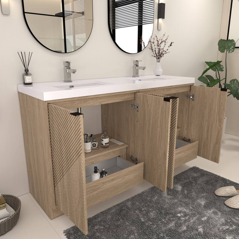 Milano 60" Freestanding Bathroom Vanity with Double White Acrylic Sink