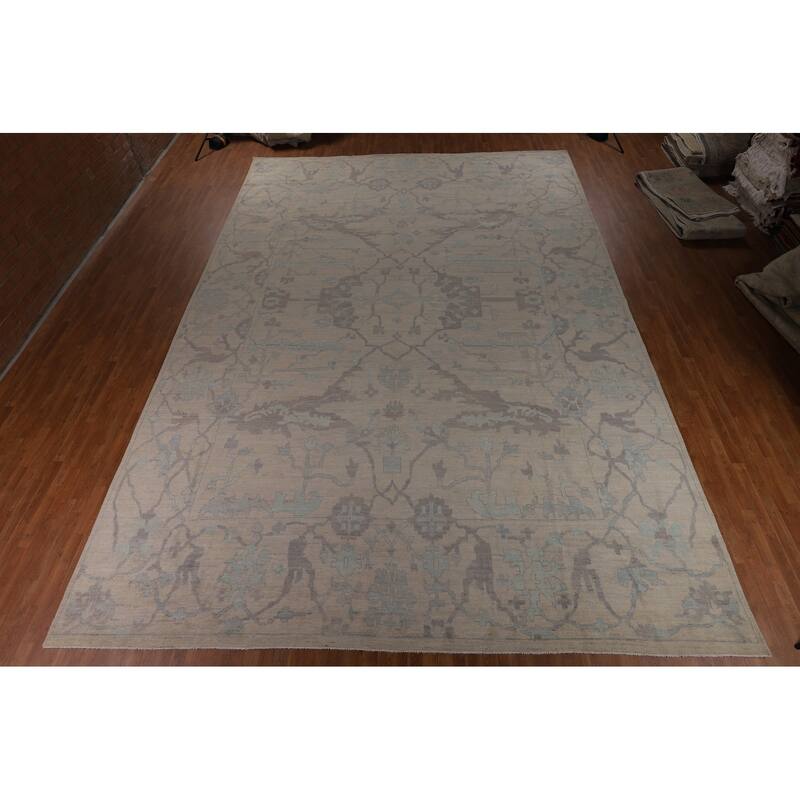 Vegetable Dye Oushak Turkish Large Rug Handmade Floral Wool Carpet - 13'9"x 19'3"