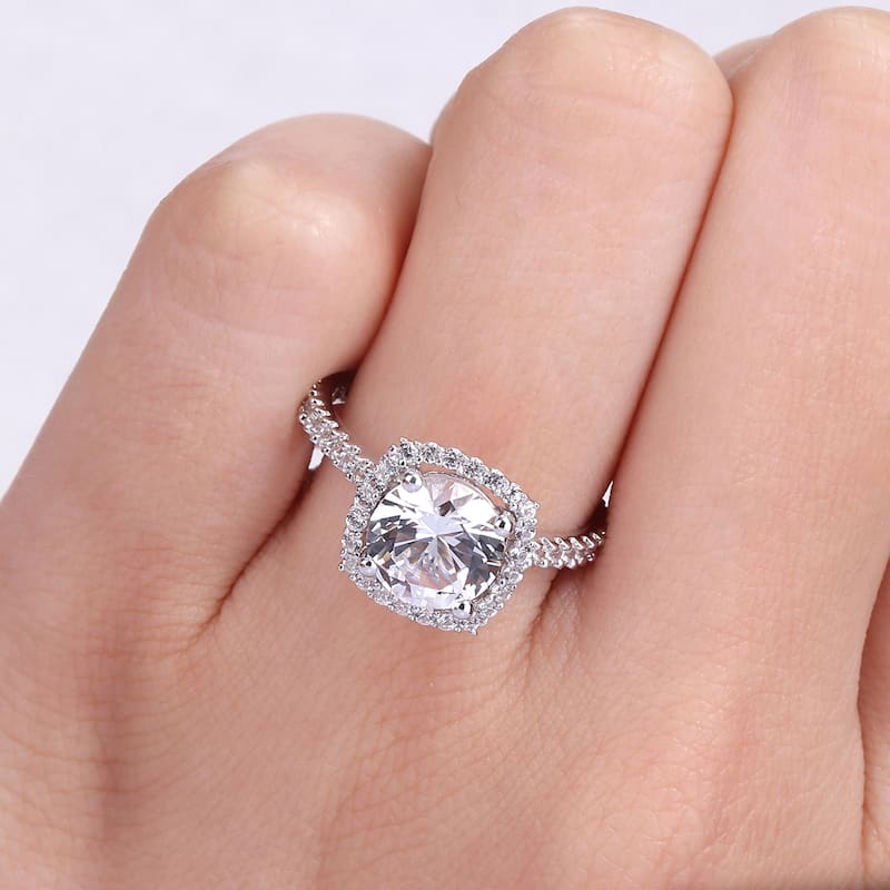 Miadora Sterling Silver 2 7/8ct TGW Created White Sapphire Halo Engagement Ring