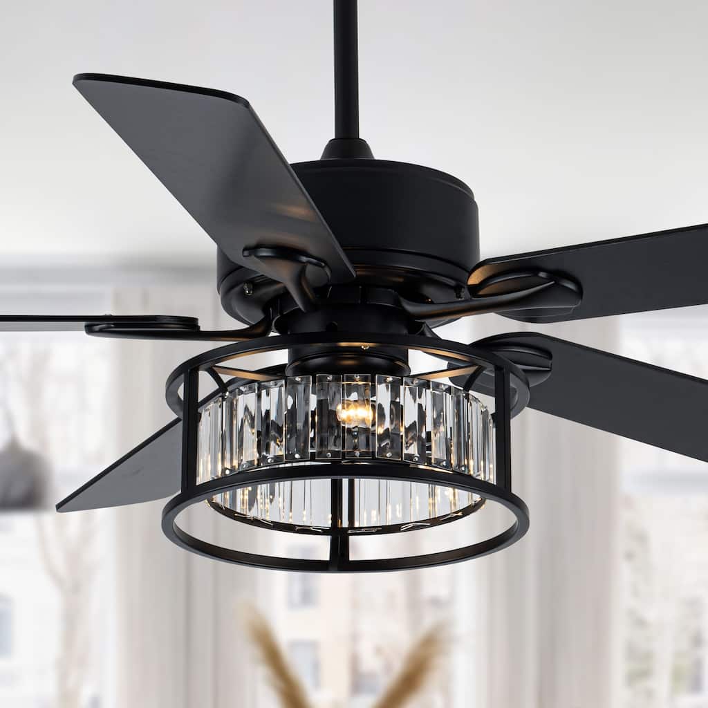 Oaks Aura 52in.Black Modern Glam Crystal Ceiling Fan with Lights,6-speed Reversible Crystal Fan Lights with Remote - 52
