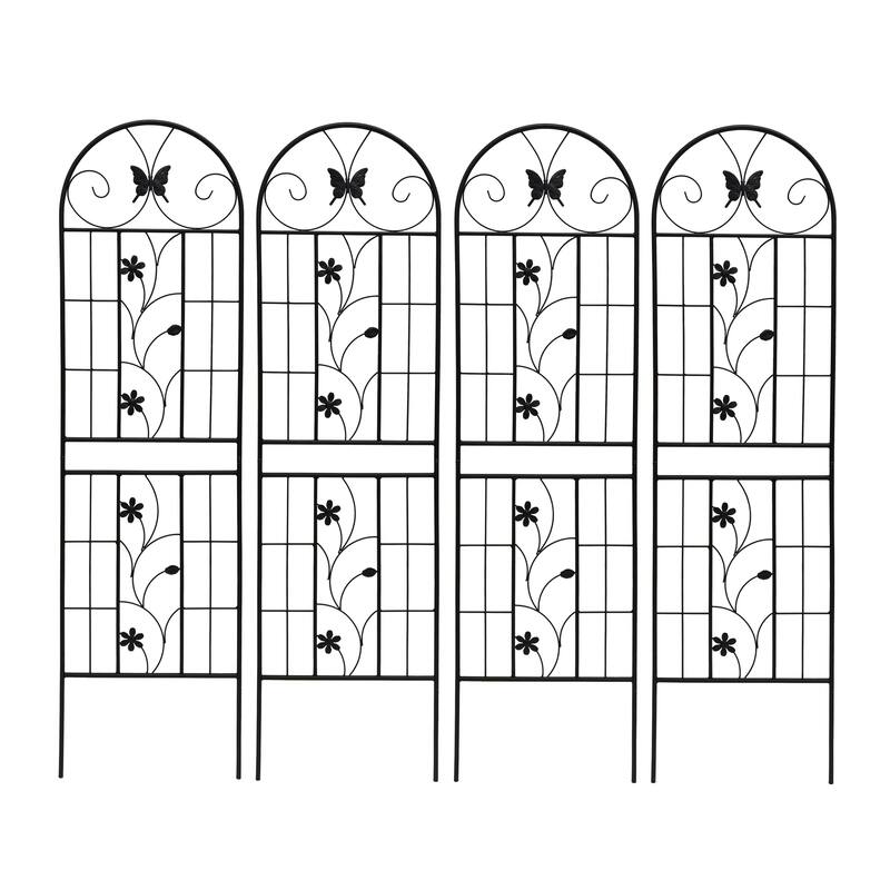 2 Pack Metal Garden Trellis Rustproof Trellis for Climbing Plants Outdoor Flower Support Dragonfly Deco Black