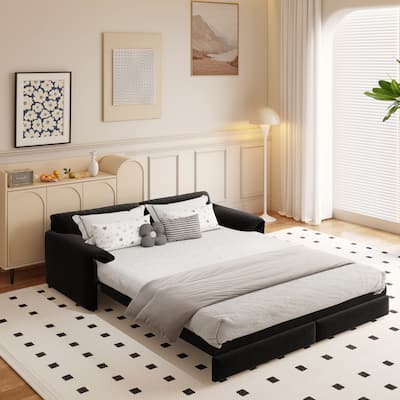 66" 3-in-1 Convertible Sleeper Velvet Sofa Bed with Side Storage