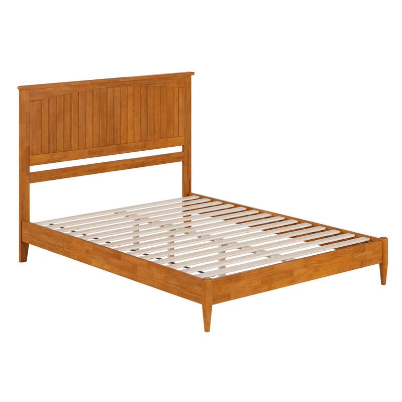 Queen Size Wood Platform Bed - Low Profile Modern Bed Frame with USB Ports & Headboard