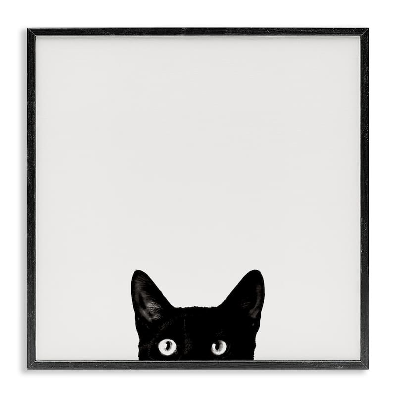 Stupell Minimal Monochrome Black Cat Peeking From Below Framed Art, 12 x 12, Design By Artist Jon Bertelli - 12 x 12 - Black