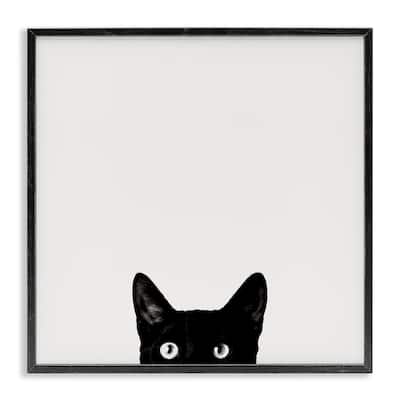 Stupell Minimal Monochrome Black Cat Peeking From Below Framed Art, 12 x 12, Design By Artist Jon Bertelli