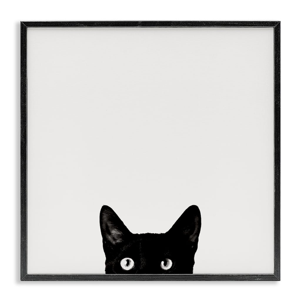 Stupell Minimal Monochrome Black Cat Peeking From Below Framed Art, 12 x 12, Design By Artist Jon Bertelli
